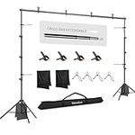 2.6 X 3 M / 8.5 X 10 FT Photo Video Studio Adjustable Backdrop Stand, Background Support System with 8 Spring Clamps, 2 Sandbags & 1 Carrying Bag for Video Studio Photo Party Wedding