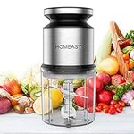 Mini Meat Grinder, Homeasy Mini Food Processor Food Grinder 600ml Stainless Steel Small Chopper for Salad, Sauces, Vegetables, Meat, Fruits and Nuts, 300W and 4 Durable Sharp Blades