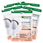 5x Garnier Skinactive Nutri Bomb Nourishing and Brightening Sheet Mask with Coconut Milk for Dry and Dull Skin - 5 Disposable Masks