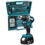 Makita DHP485STX5 18V Li-ion LXT Brushless Combi Drill Complete with 1 x 5.0 Ah Battery, Charger and a 101 Piece Bit Set Supplied in a Carry Case