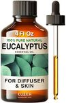 Kukka Eucalyptus Essential Oil for Diffuser, 100% Pure Natural Essential Oils Eucalyptus Oil for Skin, Humidifier, Sinus & Aromatherapy, Hair, Soap Making, DIY (4 Fl Oz)