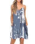 BEUFRI Summer Dresses with Pockets for Women Casual V Neck Swing Spaghetti Strap Dress XL Tie Dye Grey