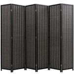 FDW 6 Panel 72 Inch Room Divider Bamboo Folding Privacy Wall Divider Wood Screen for Home Bedroom Living Room, Black