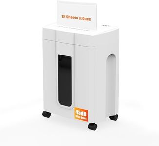 Paper Shredder for Home & Office, 45dB Quiet Heavy Duty 15-Sheet Cross-Cut Shredder, P-4 High Security, Supports Credit Cards & Staples, 4.76-Gallon Pullout Bin with Casters