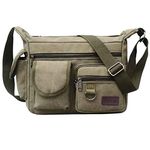 BOMKEE Canvas Messenger Bags Shoulder Crossbody Satchel Mens Vintage Casual Notebook Waterproof Day Bag for Travel, Weekender, School Bag Side Beach Pack, Green