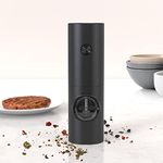 DRIXTY Electric Salt and Pepper Grinder Battery Operated Stainless Steel Pepper Mill with Light Push Button One-Hand Operation Adjustable Coarseness