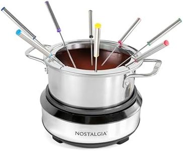 Nostalgia 8-Cup Electric Fondue Pot Set for Cheese & Chocolate - 8 Color-Coded Forks, Temperature Control - Kitchen Gadgets and Appliances for Hors d'Oeuvres and More - Stainless Steel