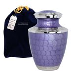 Majestic Extra Large Lavender Urn for Human Ashes for Human Up to 330 Pounds - A Warm and Loving Urn - w Velvet Bag