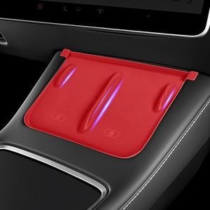 frani Center Console Silicone Mat(Bordeaux Red Carbon Fiber Texture) Designed for Tesla Model 3/Y 2021-2025,Tesla Center Console Cover Accessories for Model 3/Y(Not for Model 3 Highland 2024-2025)