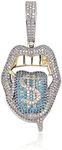 ICEDIAMOND Big Crazy Dollar Blazing Tongue Creative Pendant Necklace, Iced Out Bright Blue-Purple CZ Lab Diamond with White Gold Plated Hip Hop Charm Jewelry for Men (Blue)