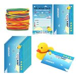 50pcs Cruise Duck Tag Kits, 3.5x2.4 Inch Halloween Rubber Duck Tags with 50 Colorful Rubber Bands Cruising Duck Tags for Carnival for Halloween Party Ducking Games