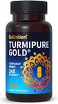 BioEmblem Turmeric Curcumin with Clinically Studied TurmiPure - 1 Small Cap Daily, 24x More Absorption Than Others - Joint Support, Healthy Inflammation Tumeric Supplements - Non-GMO - 30 Servings