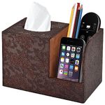 PU Leather Tissue Box Cover Square Kleenex Holder Tissue Box Organizer with 2 Compartment,Remote Control Holder,Multifunctional Decorative Tissue Box Covers Cube,Home Office Desktop Storage Box,Retro