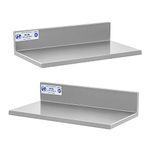 HALLY Stainless Steel Wall Shelf 8.6 x 16 Inches 44 lb, NSF Commercial Heavy Duty Wall Mount Floating Shelving for Restaurant, Kitchen, Home, Hotel and Bar, 2 Pack