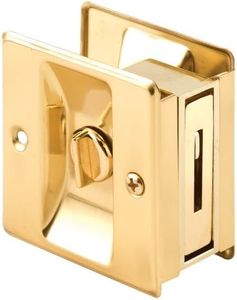 Prime-Line N 6771 Pocket Door Privacy Lock with Pull - Replace Old or Damaged Pocket Door Locks Quickly and Easily – Brass (Single Pack)