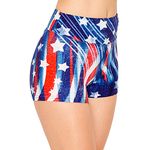 ALWAYS Women Workout Yoga Shorts - Premium Buttery Soft Solid Stretch Cheerleader Running Dance Volleyball Short Pants USA American Flag 1759 2XL