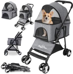 Bingopaw Pet Stroller, Foldable Dog Pram 4 Wheel Kitten Pram for Puppy and Cat with Detachable Blanket and Rain Cover as Gift Loads Up to 20KG