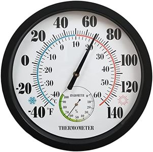 Indoor Outdoor Thermometer Large Numbers 12 Inch Wall Weather Thermometer Hanging Garden Decor Hygrometer No Battery Needed (Black)