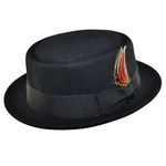 Crushable Wool Felt Round Pork Pie Hat (Medium, Black)