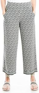 Max Studio Women's Crepe Cropped Wide Leg Pant, Black/Blue Buds, Small