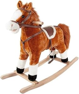 Kids Plush Ride-On Rocking Horse, Ride-On Pony with Wooden Base, Animated Rocking Horse