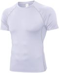 SPVISE White Short Sleeve Compression Shirt Men Cool Dry Workout Gym Running Tops Sports Base Layer Athletic Undershirts