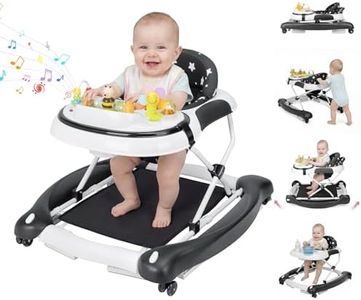 5 in 1 Baby Walker, Music and Lights Foldable Baby Walker with Wheels, 3 Adjustable Heights, with Bouncer Combo, Rocker, Activity Walker for Baby Boy and Girl 6-18 Months (Black)