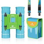 QUNSE Small Mini Binoculars Compact for Kids Adults-10x25 Portable Binoculars for Bird Watching Travel Opera Fishing Football Game Blue-Green