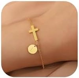 BAYLAY Easter Gifts for Women Teen Girls, Cross Bracelet 14K Gold Plated Letter L Initial Bracelet Religious Christian Baptism Gift for Women Teen Girl Gifts Trendy Stuff Easter Basket Essentials