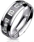 Solid Titanium Two-Tone Black IP Center Cubic Zirconia Wedding Band Width 08 mm Size 10