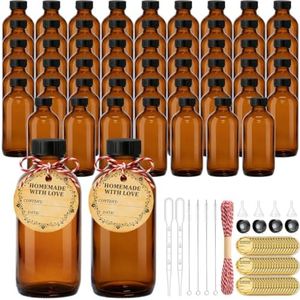 TBWIND 54 Pack 4oz Amber Glass Boston Round Bottles with Airtight Caps