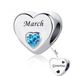 YQSLIN March Birthstone Pandora Heart Crystal Charms for Charm Bracelet Necklace for Women Family Love Birthday Gift