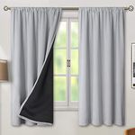 BFAM Store Thermal Insulated 100% Blackout Curtains for Bedroom with Black Liner, Double Layer Full Room Darkening Noise Reducing Rod Pocket Curtain Set of 4 (Light Grey, 7 FT (Door))