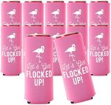 Let's Get Flocked UP!, Set of 12 Slim Pink and White Can Coolers Cups, Flamingo Can Coolers Perfect Flamingo Party Supplies, Bachelorette Party, and Bridal Showers