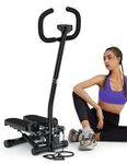 Amicus Mini Stepper with Handlebar for Exercise, Stair Stepper with Resistance Band, Hydraulic Fitness Stepper Machine for Home, 330lbs Weight Capacity (Stepper with Handlebar-All Black)