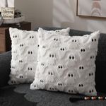 DFXSZ Halloween Pillow Covers 18x18 inch Set of 2 White Ghost Throw Pillow Cases Soft Plush Faux Fur Wool Couch Cushion Case for Chair Sofa Bedroom Living Room Home Decor PTK03A18