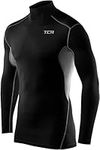 TCA Men's HyperFusion Compression Base Layer Top Long Sleeve Under Shirt - Mock Neck - Black/Space Grey Mock Neck, L