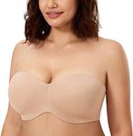 CALVENA Women's Non Padded Strapless Bra Underwired Minimizer Plus Size Support Bra, Natural, 38D