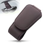 BILIONE Magnetic Leather Sunglass Holder, Eyeglass Hanger Clip for Car Sun Visor, Suitable for Different Size Eyeglasses (Brown)