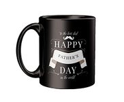 ECFAK Best Dad in The World Printed Black Ceramic Coffee/Tea Mug for Father's Day, Gift As Father Birthday (11 Oz Cup)