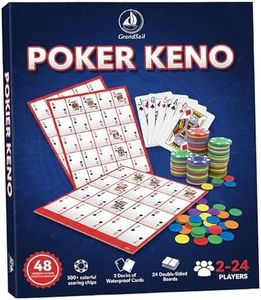 GrandSail Poker Keno Game Set with Cards and Chips,24 Two-Sided Boards, 500+ Chips,2 Deck of Waterproof Poker Cards,Poker Bingo Set Keno Board Game for Gathering Activity Family Casino Night