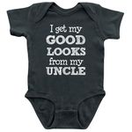 Apericots Baby Bodysuit, Funny Baby Clothes, I Get My Good Looks from My Uncle, 12 Months, Black