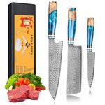 oFuun Kitchen Knife Set, 3 pcs Professional Chef Knife Set-Sharp 8" Chef Knife & 8" Santoku Knife & 5" Utility Knife, Japanese VG-10 Damascus Steel Cooking Knives Set with Gift Box…