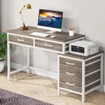 Tribesigns Computer Desk with 5 Drawers, Home Office Desks with Reversible Drawer Cabinet Printer Stand, Industrial PC Desk with Storage, Rustic Study Writing Table Workstation for Small Spaces, Gray