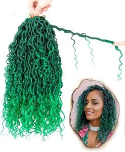 14 Inch 8 Packs Goddess Faux Locs Crochet Hair for Black Women-Ombre Green,Soft River Locs,Curly Faux Locs With Bohemian Curly Branch,Pre Looped Synthetic Braiding Hair Extensions(14"-8P,T1B/GREEN)