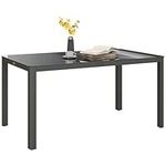 Outsunny Outdoor Dining Table for 6, Garden Table with Tempered Glass Top and Aluminium Frame for Balcony, Patio, 150cm x 88cm, Grey