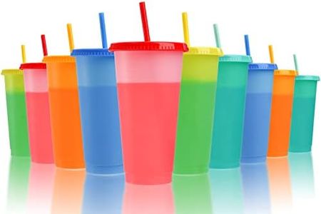 Lyellfe 10 Pack Color Changing Cups, 24 oz Reusable Tumblers with Lids and Straws, Plastic Cold Drink Summer Cups in Multicolors, Ideal for Adults Kids Women Party