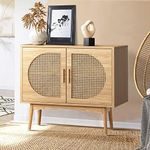 Oikiture Sideboard Buffet Cabinet with Two Rattan Door Home Hallway Furniture