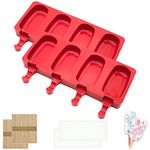 Silicone Popsicle Mold for Kids 2 Pack,Homemade Oval Popsicle Maker Cakesicle Molds with 2 Lids & 100 Wooden Sticks for DIY Ice Cream (4 Cavities, Red)