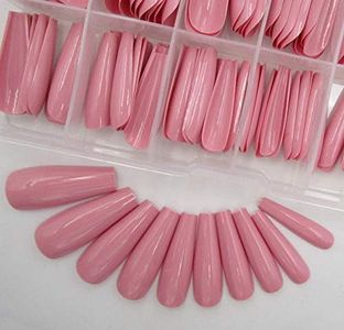 100pc Colored Coffin Press on Nails Long Ballerina False Fake Nail Tips Full Cover Manicure Design Acrylic Nails for Women Teen Girls (Dark Pink)